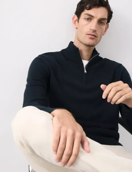 Autograph Pure Cashmere Half Zip Jumper Dark Navy