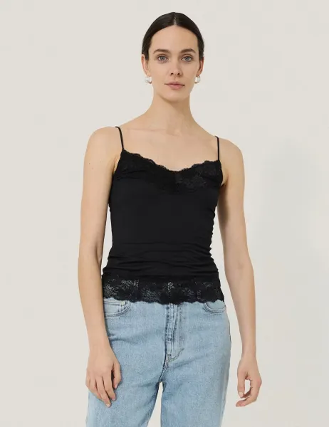 Jigsaw Modal Rich V-Neck Lace Vest Black