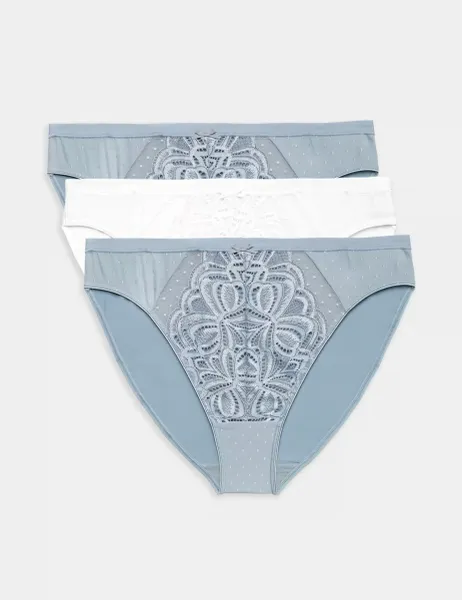 Marks & Spencer 3pk Amelia Lace High Leg Knickers Light Steel Blue