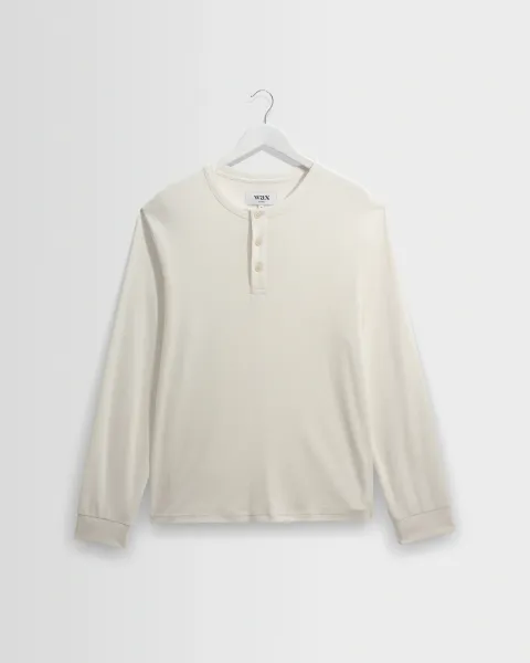 Caleb - Ecru Brushed Organic Cotton Henley Long-Sleeve t-Shirt