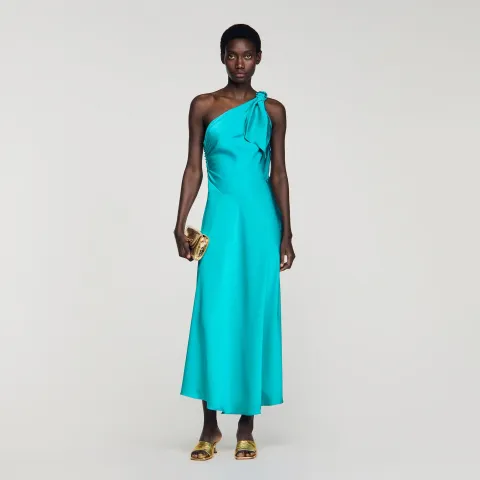 Satin-effect maxi dress with bow
