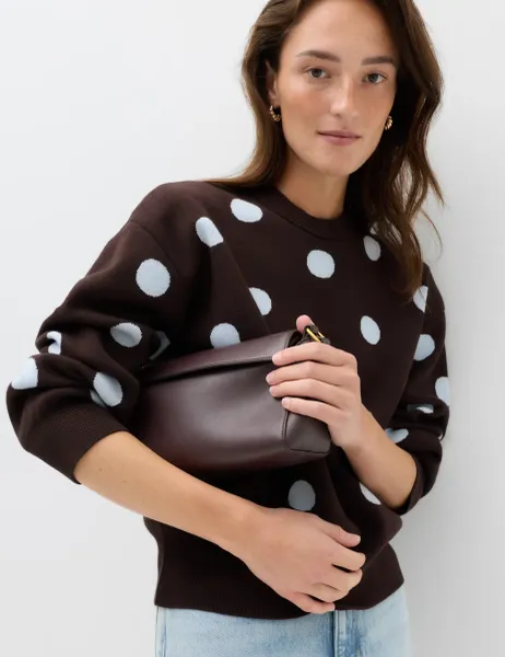 Marks & Spencer Cotton Rich Polka Dot Crew Neck Jumper Brown Mix