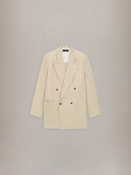 STRIPED DOUBLE-BREASTED BLAZER - Alabaster