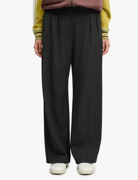 Superdry & Co Pinstripe Straight Leg Trousers Grey Mix