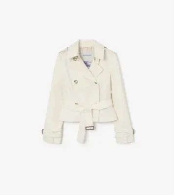 Cropped Tropical Gabardine Swarby Trench Jacket in Tundra white