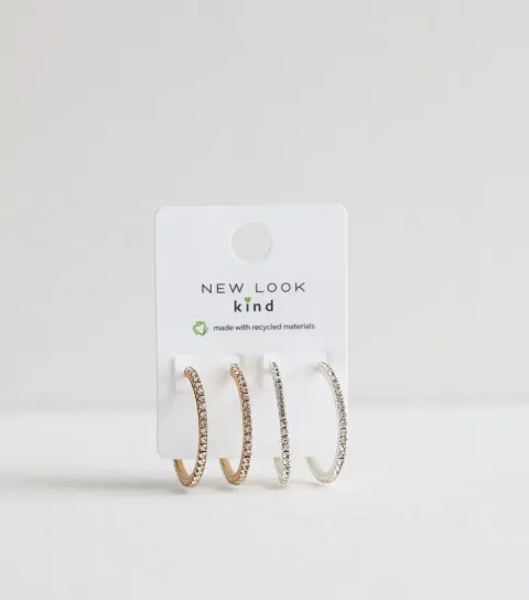 2 Pack of Multicoloured Diamante Hoop Earrings