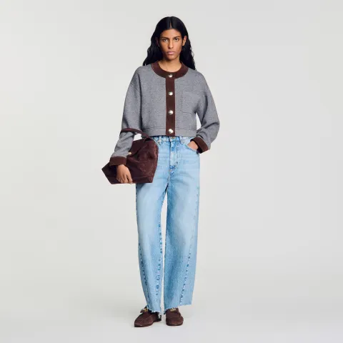 SANDRO Cardigan with suede panels