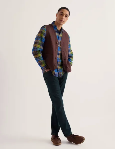 Seasalt Cornwall Linen Rich Herringbone Waistcoat Dark Brown