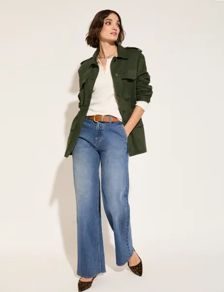 BAUKJEN Cotton Rich Longline Utility Jacket Dark Khaki