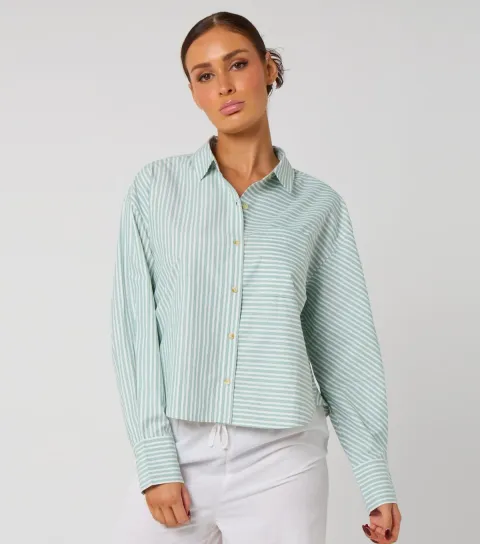 Women's Pinstripe Cropped Shirt