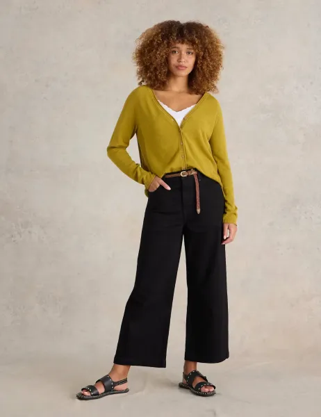 White Stuff Mid Rise Wide Leg Cropped Jeans Black
