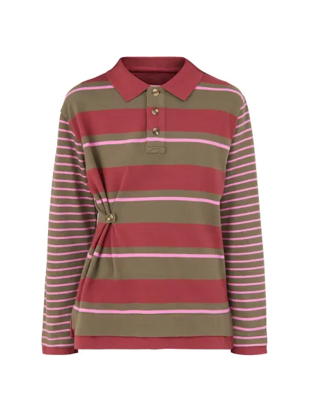 Damson Madder Organic Cotton Noah Cinch Rugby Top - Olive / Pink Stripe