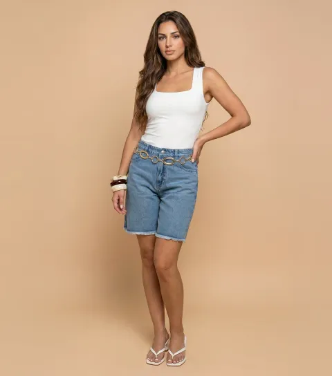 Women's Blue Raw Hem Denim Shorts