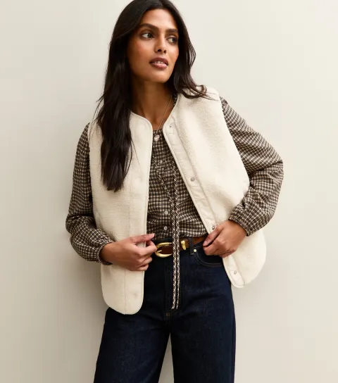Women's Cream Borg Sleeveless Gilet Jacket