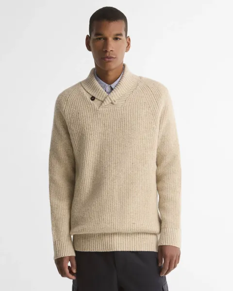BARBOUR Essentials Fleck Wool Shawl Neck Jumper