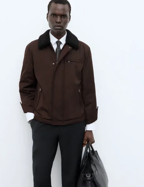 Autograph Faux Shearling Collar Jacket Bitter Chocolate