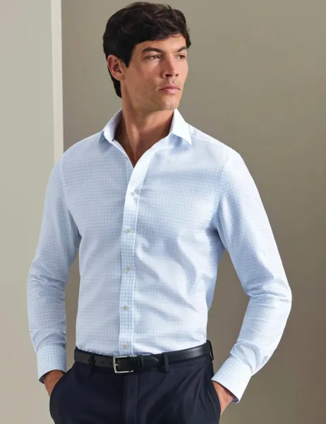Charles Tyrwhitt Non Iron Regular Fit Pure Cotton Weave Check Shirt Blue Mix
