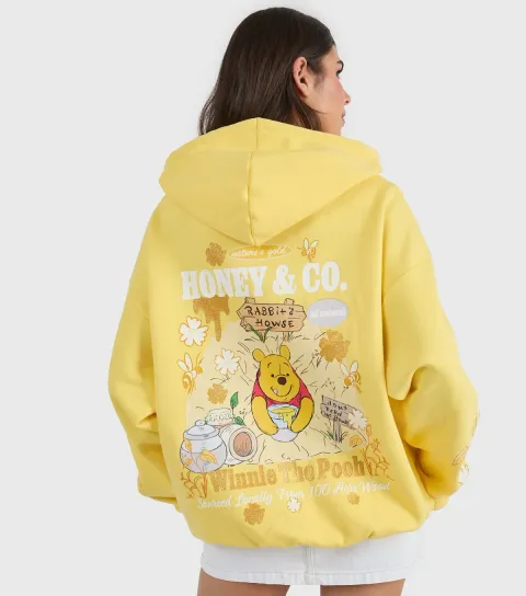 Women's Bright Yellow Disney Winnie the Pooh Printed Hoodie