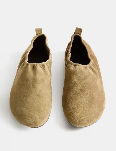 Marks & Spencer Suede Flat Ballet Pumps Khaki