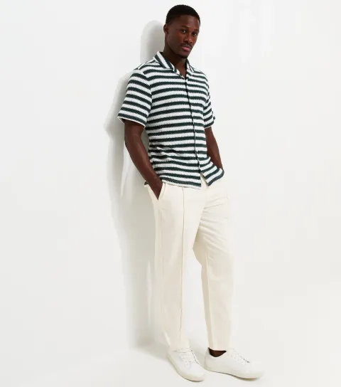 New Look Men's Cream Cotton Regular Fit Woven Pintuck Trousers