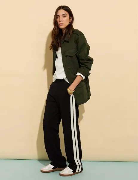 BAUKJEN Ponte Side Stripe Wide Leg Trousers Black Mix