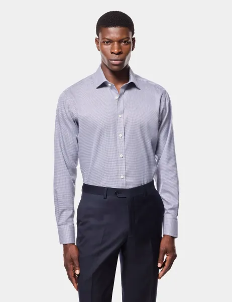 Hawes & Curtis Regular Fit Non Iron Pure Cotton Houndstooth Shirt Navy Mix