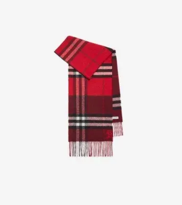 Contrast Check Cashmere Scarf in Post red/oxblood red