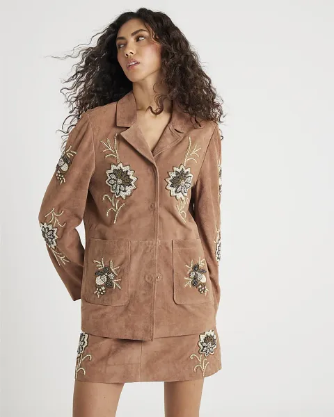 River Island Suede Embellished Blazer
