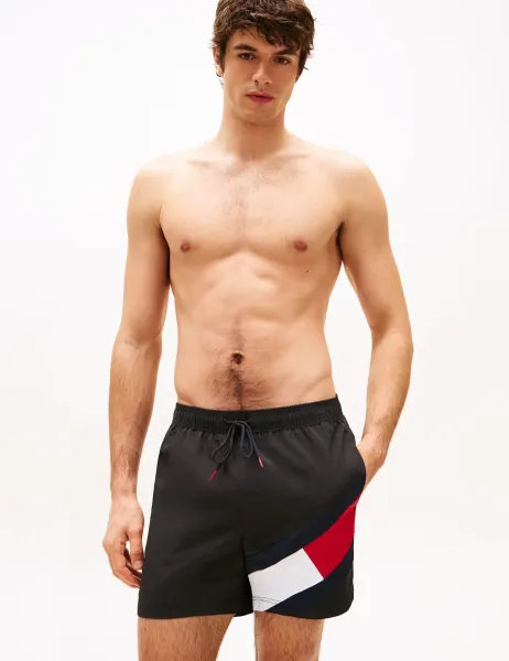 Tommy Hilfiger Pocketed Signature Flag Swim Shorts Black