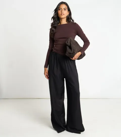 Women's Black High Waist Wide Leg Trousers