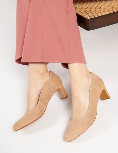 Jones Bootmaker Suede Block Heel Court Shoes Beige