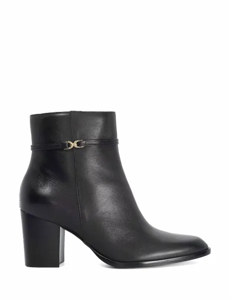 Dune London Leather Block Heel Ankle Boots Black