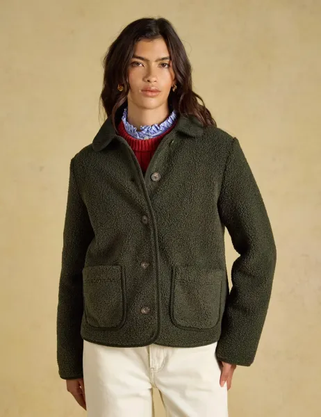Joules Button Through Fleece Jacket Khaki