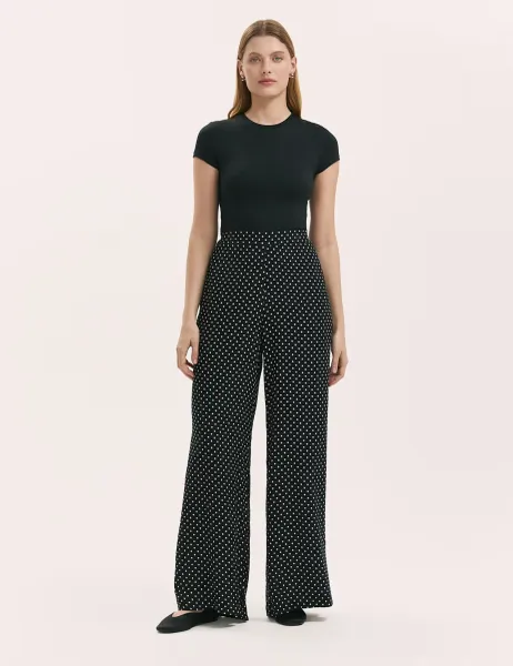 Finery London Polka Dot Wide Leg Trousers Black Mix