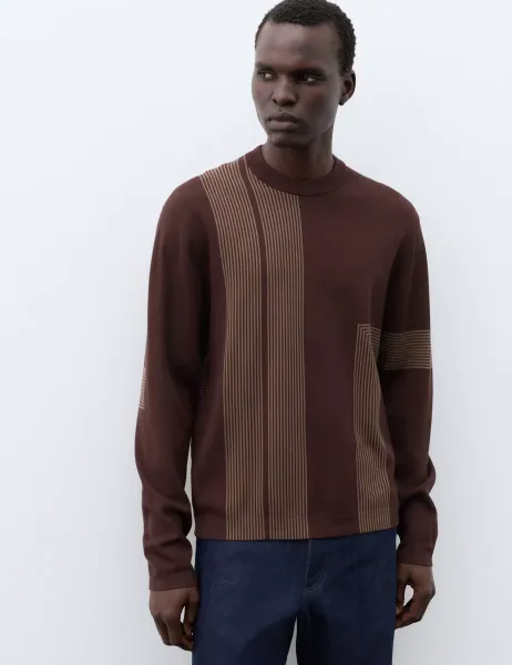 Autograph Abstract Linear Rib Crew Neck Jumper Teak