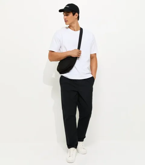 Men's Black Regular Pull On Trousers