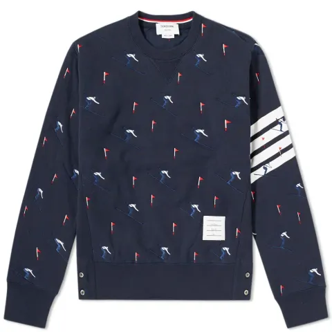 Skier Embroidery Quilted Crew Sweat