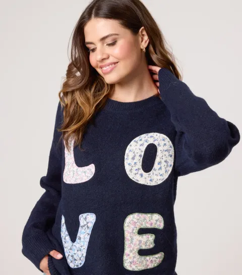 Blue Vanilla Women's Navy Love Embroidered Jumper