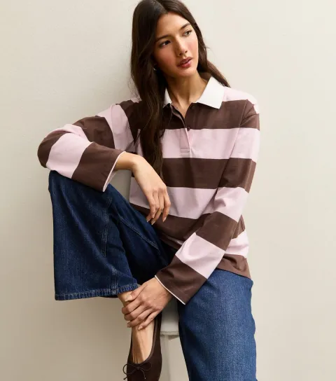 Women's Pink Wide Stripe Rugby Top