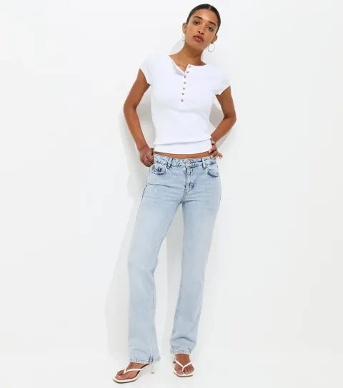 Women's Light Blue Low Rise Straight Leg Jeans
