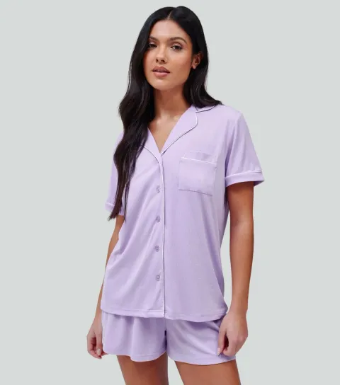 Women's Lilac Shirt and Shorts Pyjama Set