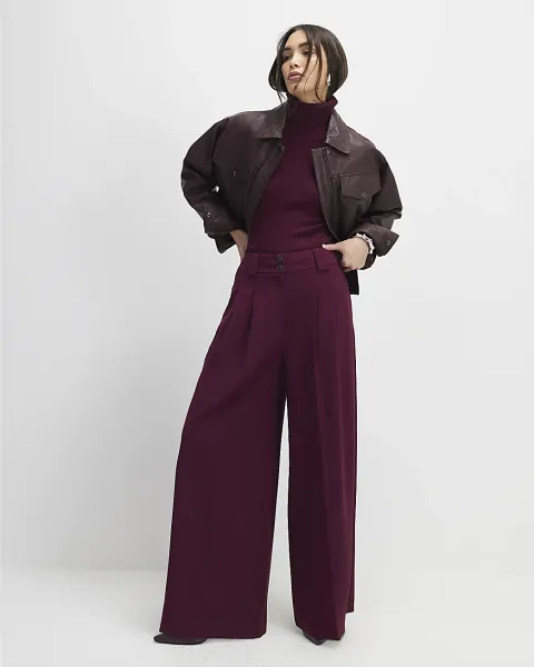 River Island Pleated Wide Leg Trousers