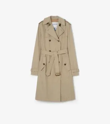 Long Silk-lined Tropical Gabardine Foxfield Trench Coat in Saltmarsh beige