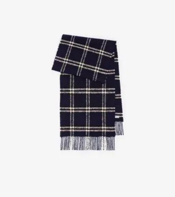 Check Wool Cashmere Scarf in Ink blue