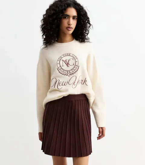 Women's Burgundy Pleated Knit Mini Skirt
