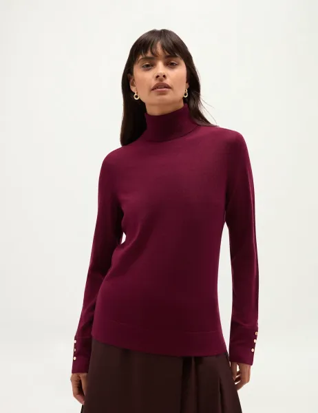 Hobbs Pure Merino Wool Roll Neck Jumper Purple