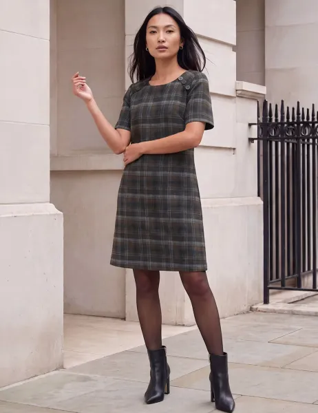 Roman Check Button Detail Dress