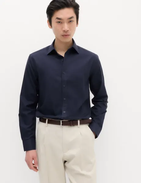 Marks & Spencer Slim Fit Ultimate Non Iron Cotton Shirt Dark Navy