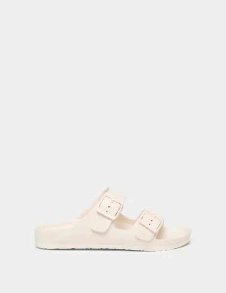 Joules Buckle Flat Sliders White