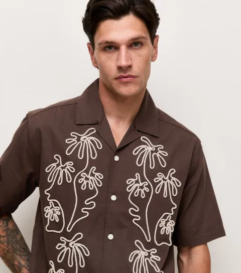 Men's Dark Brown Relaxed Fit Resort Shirt